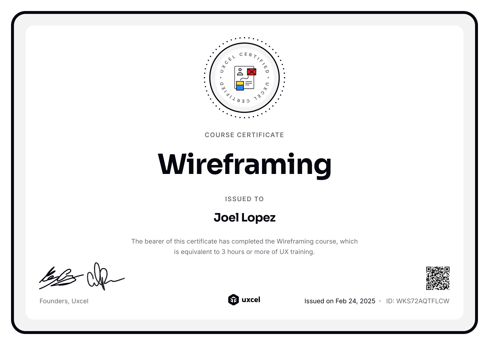Joel Lopez's certificate